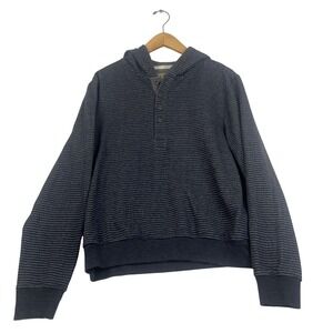 Jachs New York Mens Recycled Fleece Striped Henley Hoodie Navy Blue S